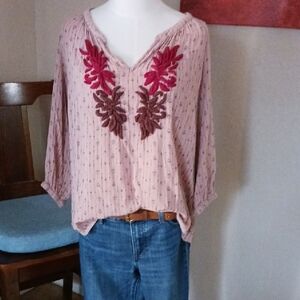 Kut from the Kloth Pink and Brown Embroidered Blouse